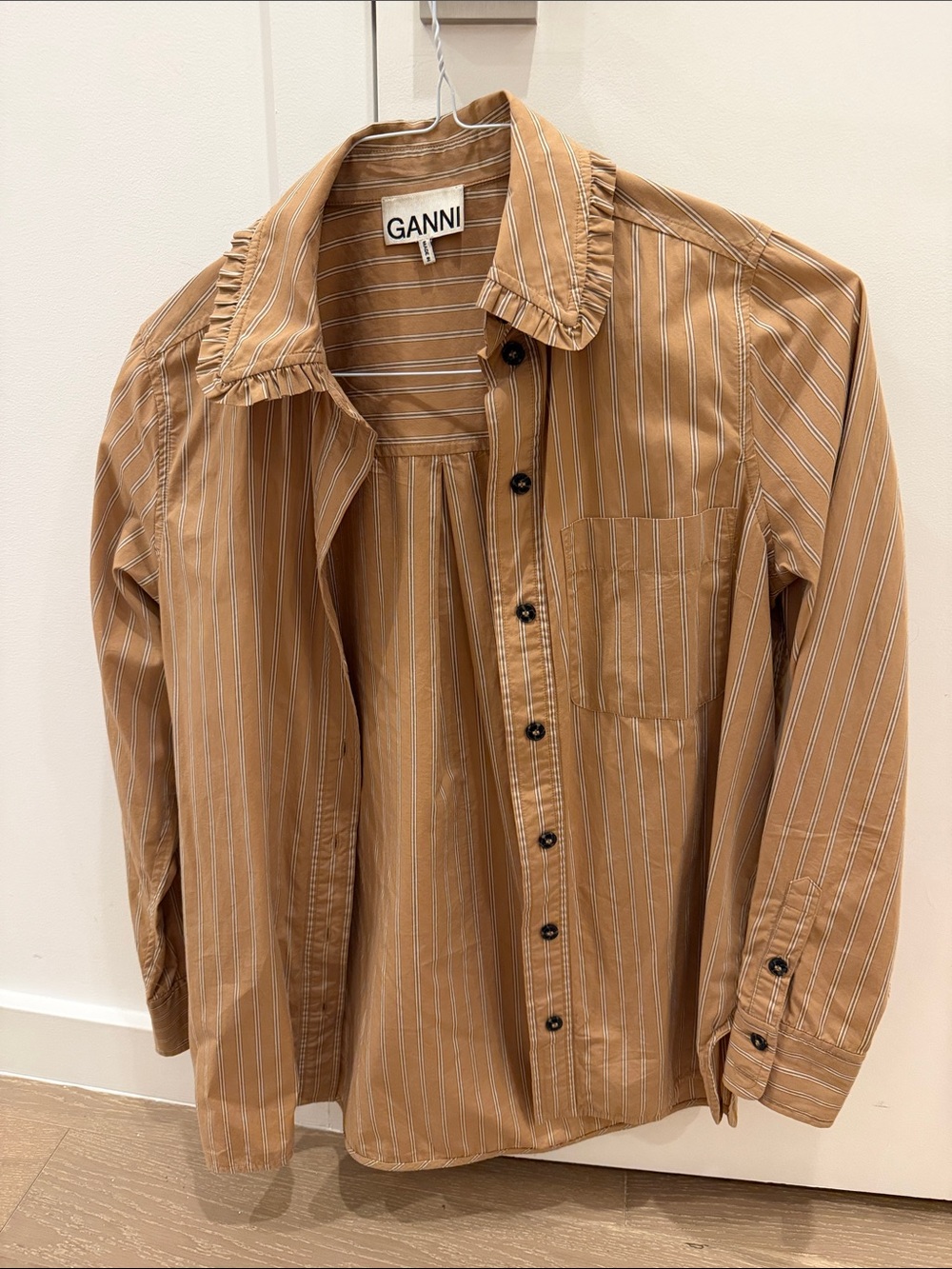 Ganni Tan Striped Button-Up Shirt